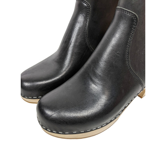 Swedish Hasbeens 39 black Zip It Emy boot bootie zipper ankle leather wood clog - Picture 4 of 8